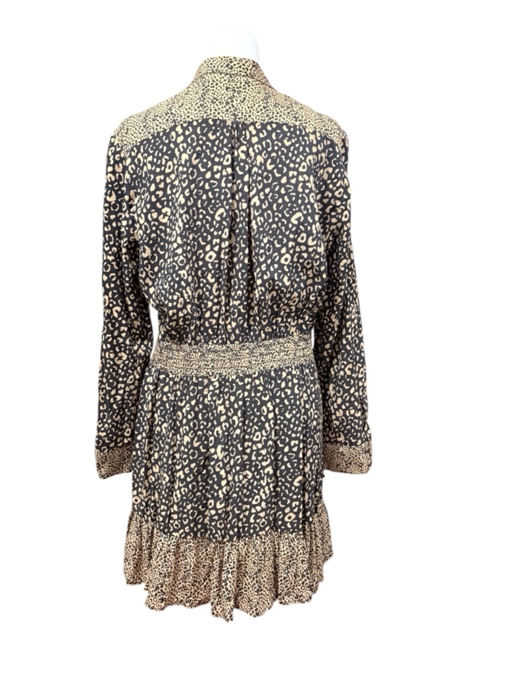 Zara Brown Leopard-Print Tie-Neck Mini Dress Sz Large - Picture 3 of 11